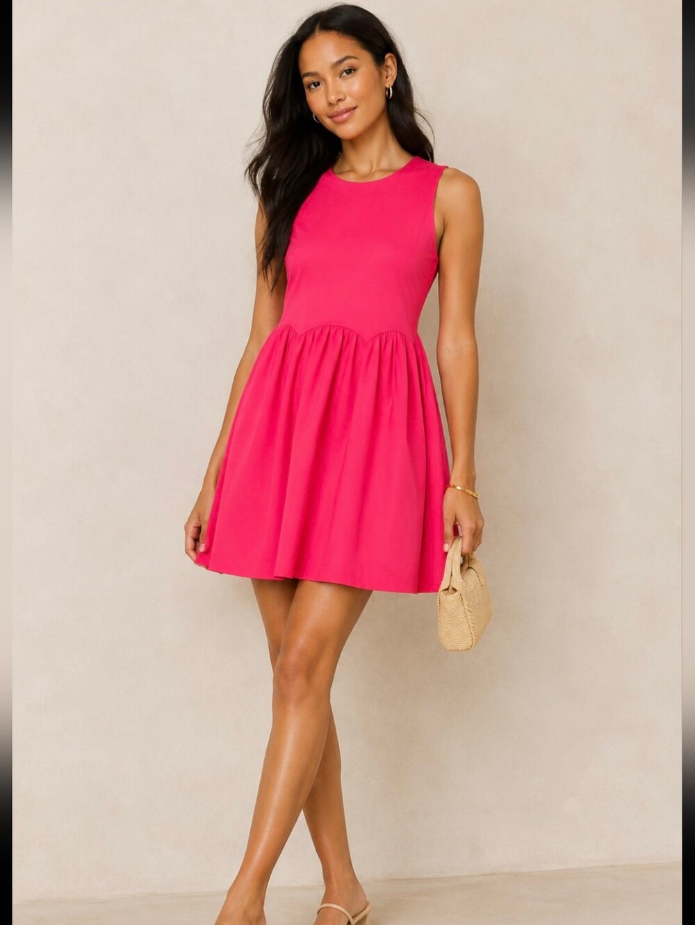 Anthropologie Maeve Sleeveless Keyhole Fit & Flare Dress in Hot Pink - M